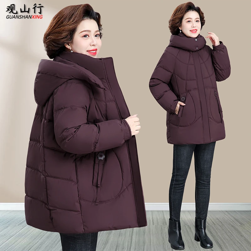 妈妈品牌羽绒棉服中长款中老年人女秋冬季棉袄2025新款贵夫人外套