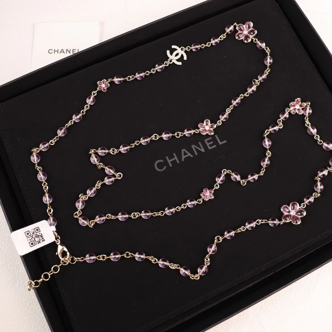 95新 Chanel/香奈儿 柚礼中古/香奈儿粉琉璃花朵项链NL606013