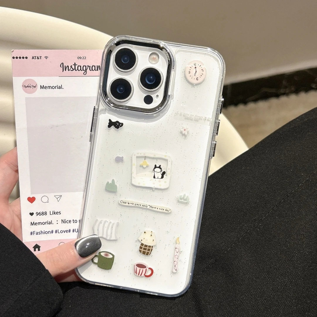创意透明立体文具贴纸猫适用苹果手机壳iPhone15/16pro/14pro/13