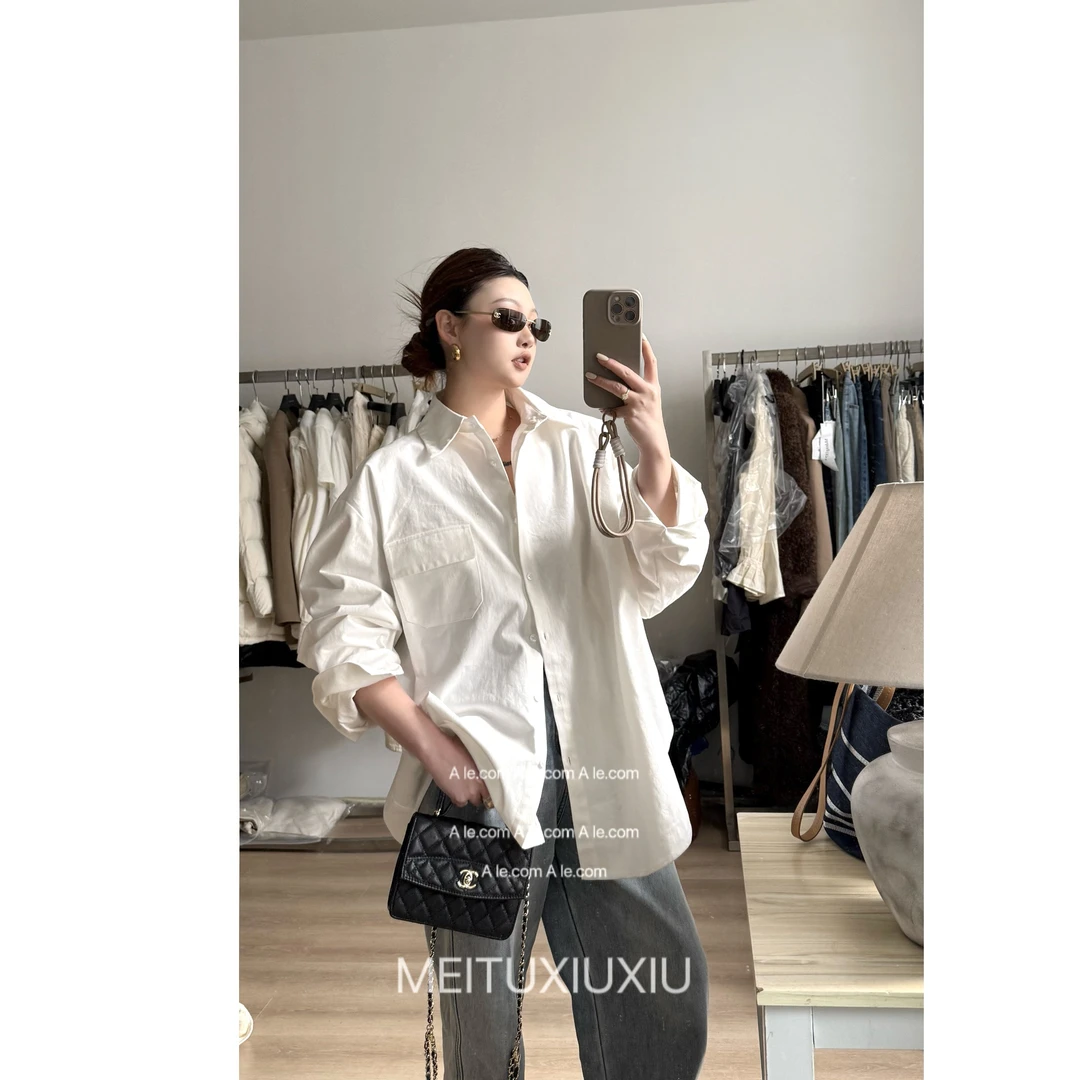 【阿乐家】大码微胖 基础款叠穿单穿冷淡系高级感纯色衬衫