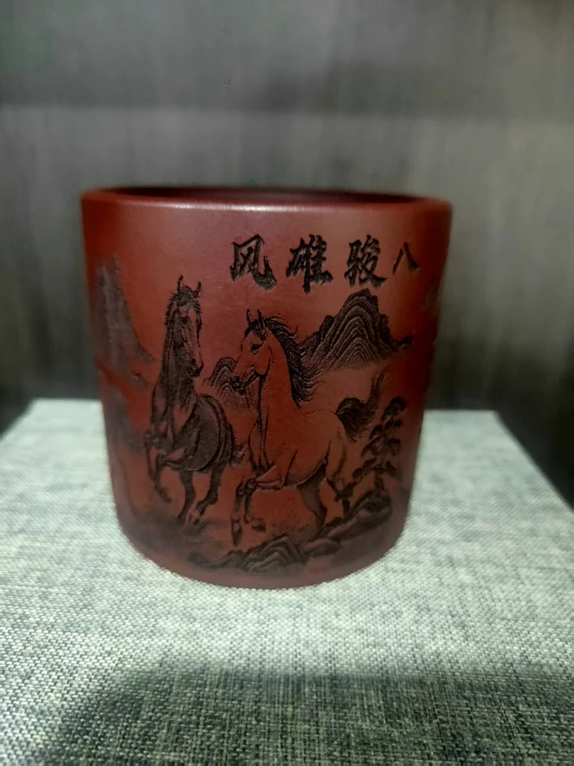 宜兴紫砂八骏雄风主人杯 龙血砂