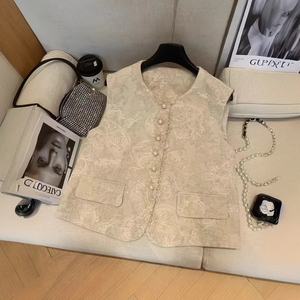 早秋季新品时尚百搭显瘦女士新中式马夹外套上衣中国风刺绣马甲潮