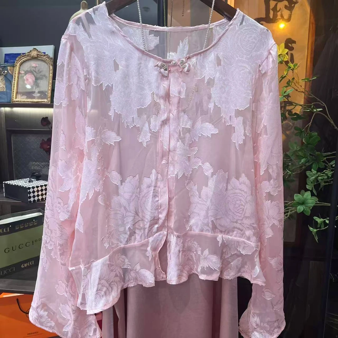 【甄胖·霓裳】新中式原创大码女装夏季人丝剪花小外披