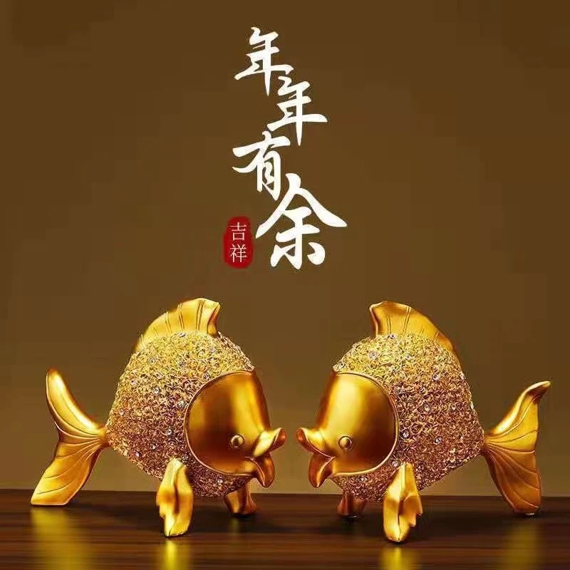 轻奢高档年年有余金鱼摆件创意玄关酒柜酒架书柜装饰乔迁新居KP-