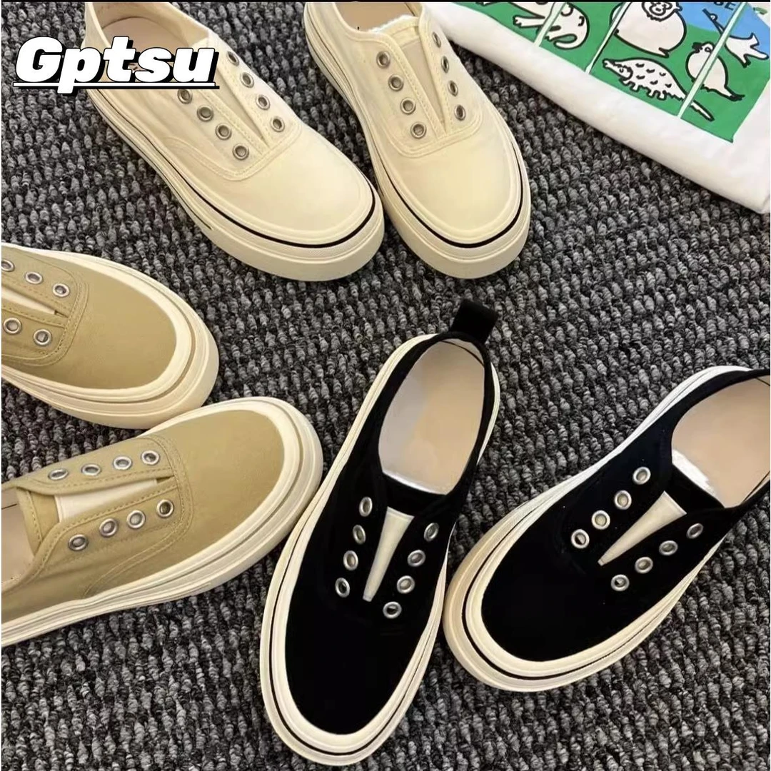 GPTSu一脚蹬帆布鞋女新款夏季款透气百搭懒人鞋低帮厚底休闲板鞋
