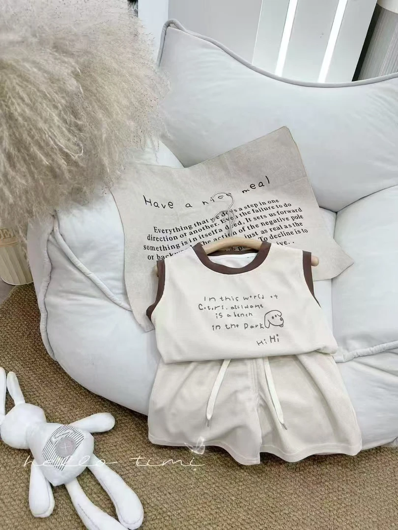 缇米 儿童韩系珠地棉字母无袖套装（实物以直播间讲解为准）