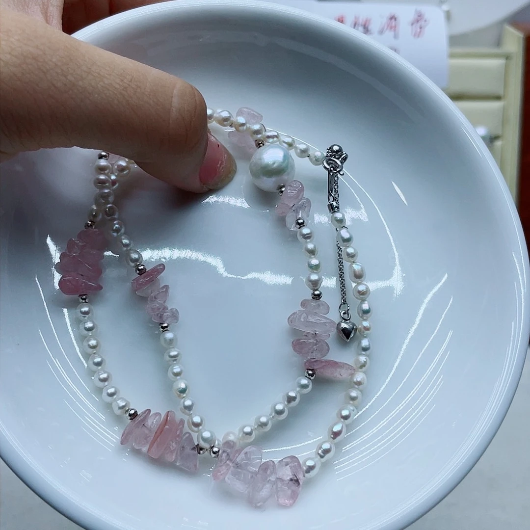 淡水珍珠银S925镶嵌颈饰闪****?