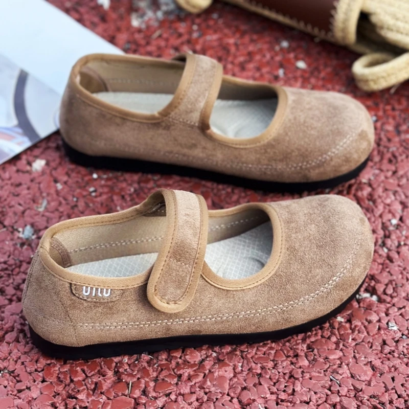 软底勃肯鞋2025新款女鞋校园单鞋平底玛丽珍浅口魔术贴休闲鞋黄色