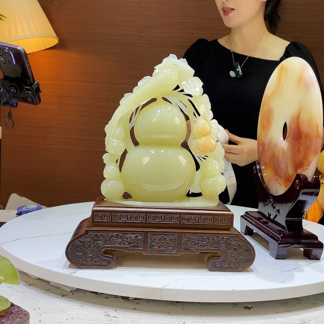 砖雕王*娜精品天然玉石葫芦摆件