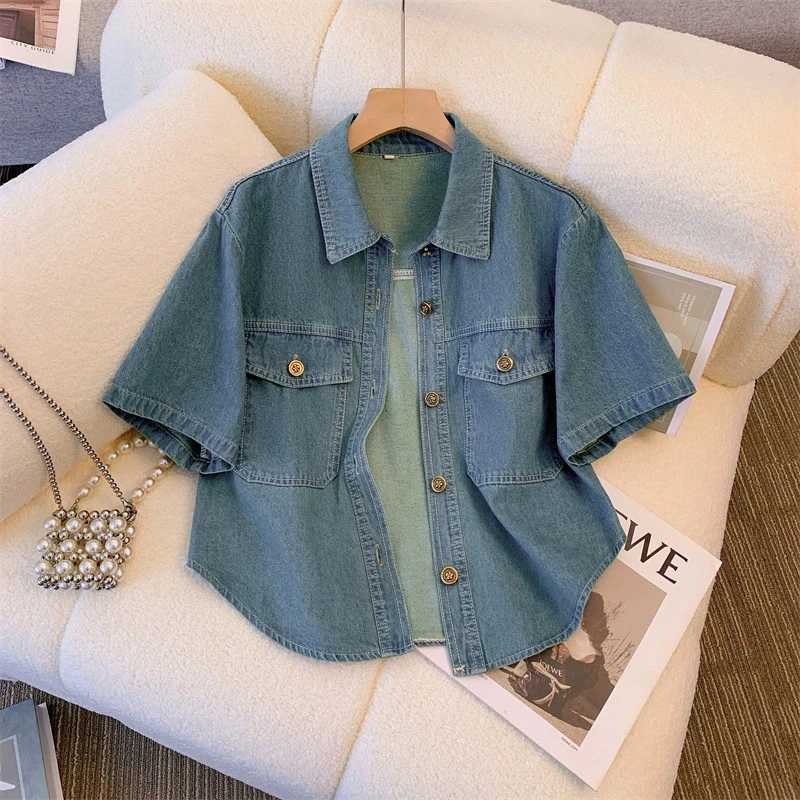 短袖牛仔外套女夏季薄款小个子搭配连衣裙洋气新款衬衫披肩短上衣