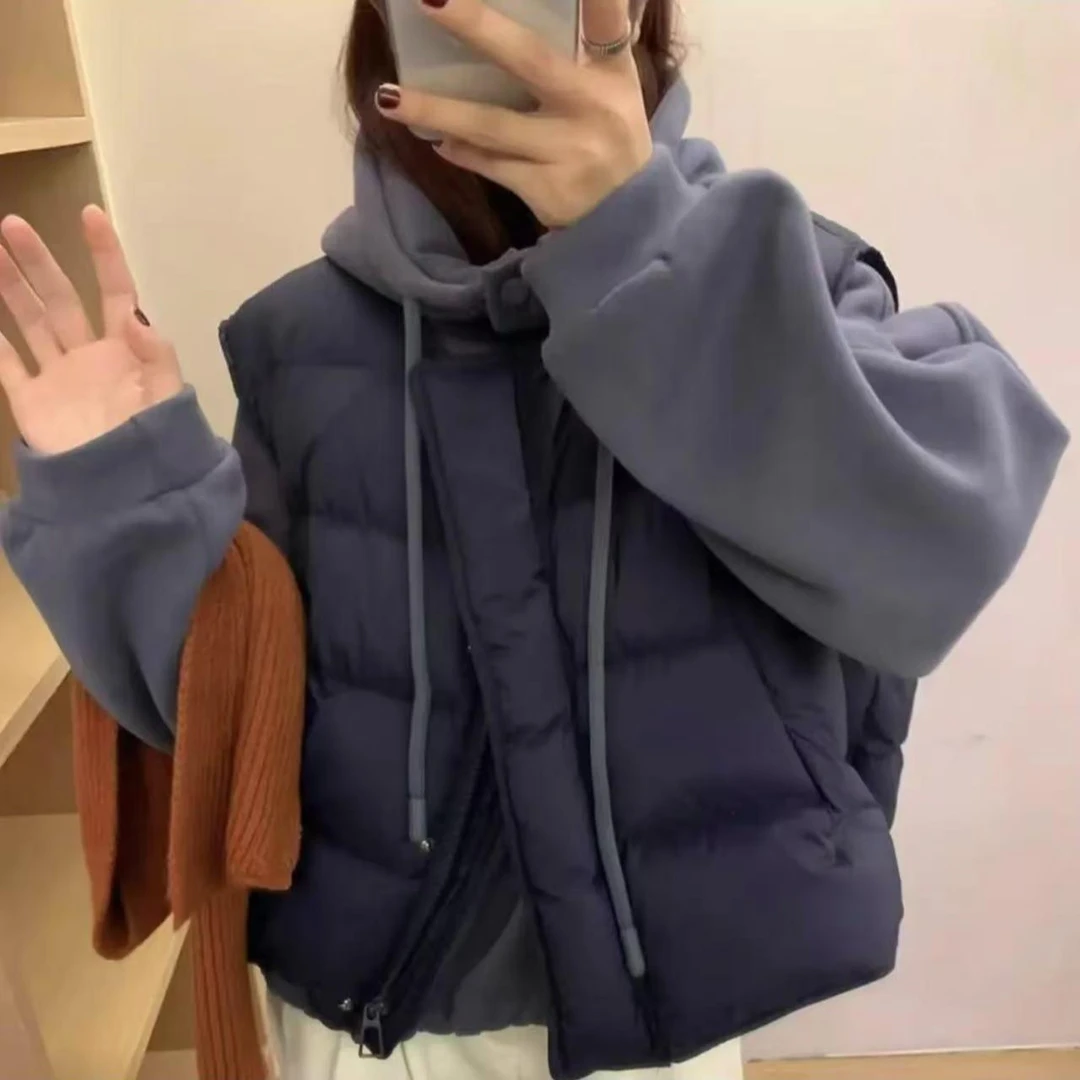 【粉丝福利】羽绒马甲连帽加绒卫衣两件套装-马甲衣长55 卫衣衣长60