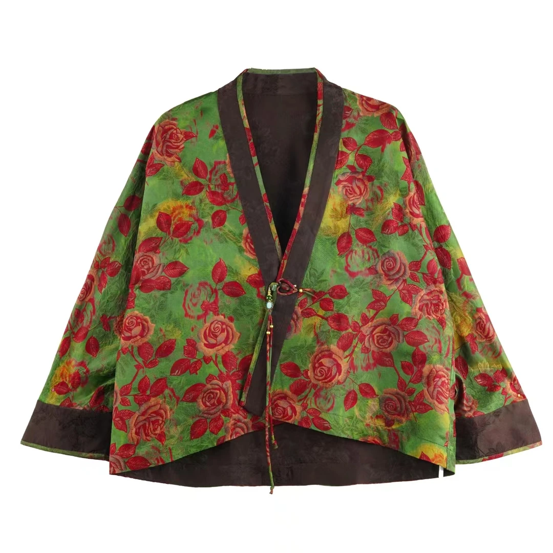 LL 2025新款重磅重缎中国风拼接v领开衫衬衫长袖上衣 24zh963M