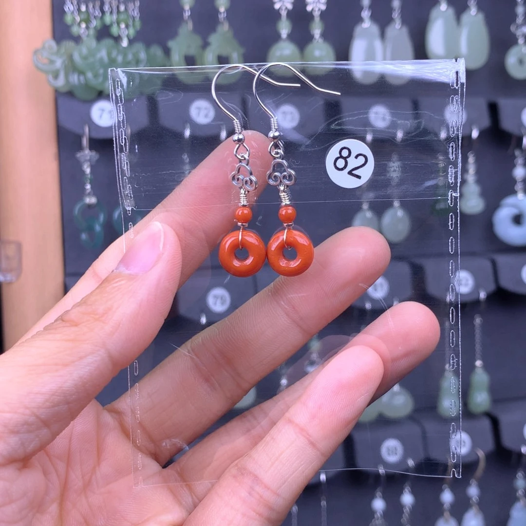 南红玛瑙耳饰银S925镶嵌爱***6