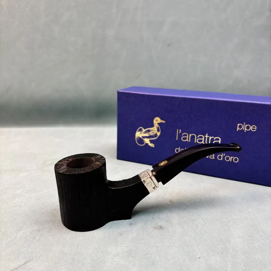 意大利鸭子扑克系列黑色拉丝工艺石楠木锤子烟斗