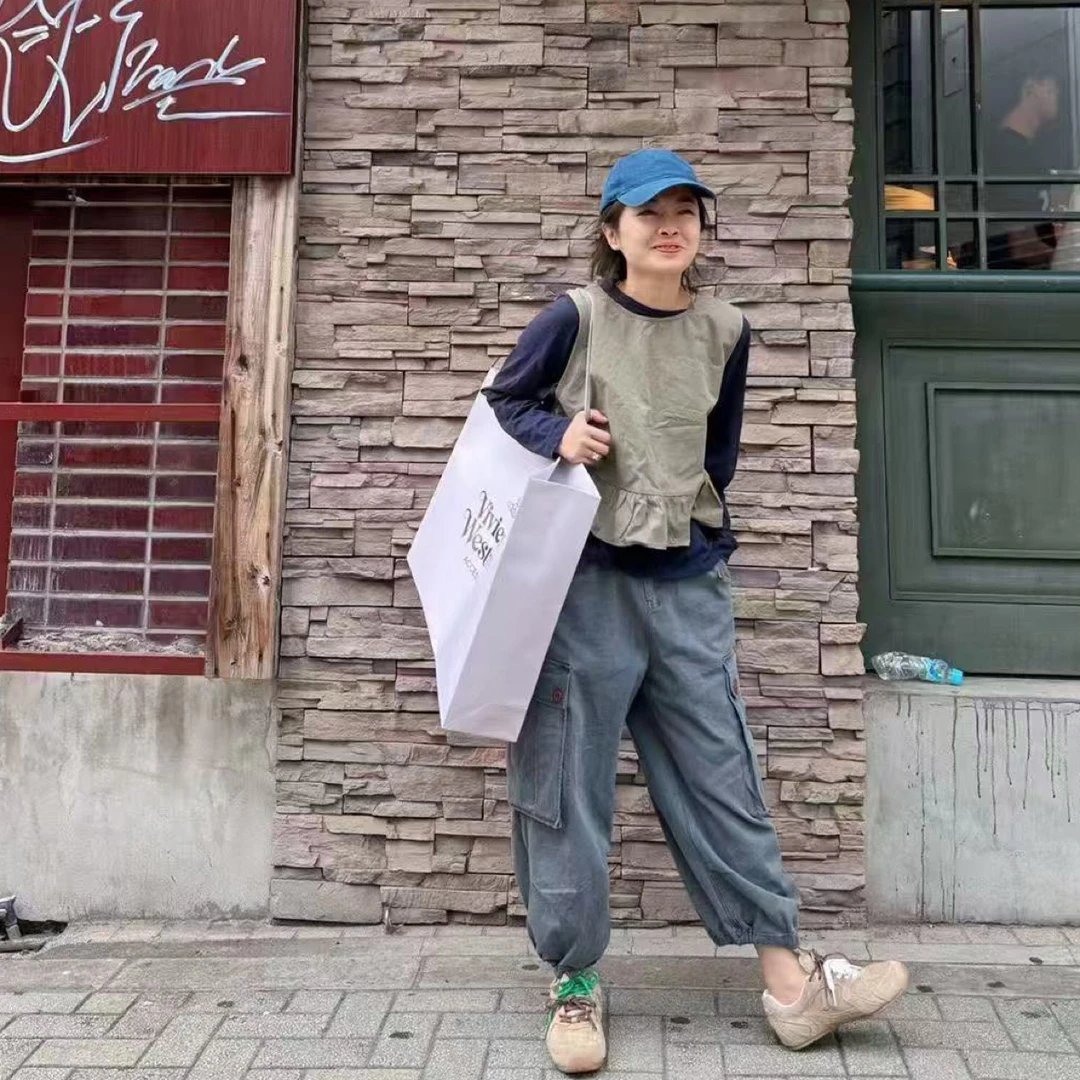 夏小朵 裤脚系绳工装休闲裤 休闲百搭宽松工装休闲裤