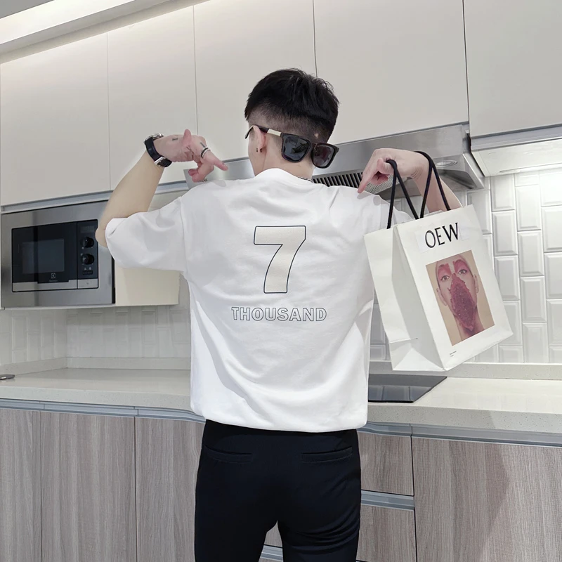 时尚百搭T恤男夏季潮流百搭短袖2025新款痞帅休闲上衣潮牌半袖白t