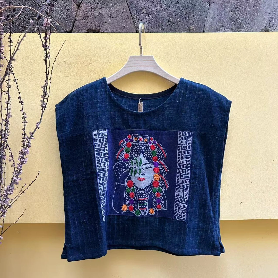 四两民族风泰国土布彩绘刺绣无袖上衣