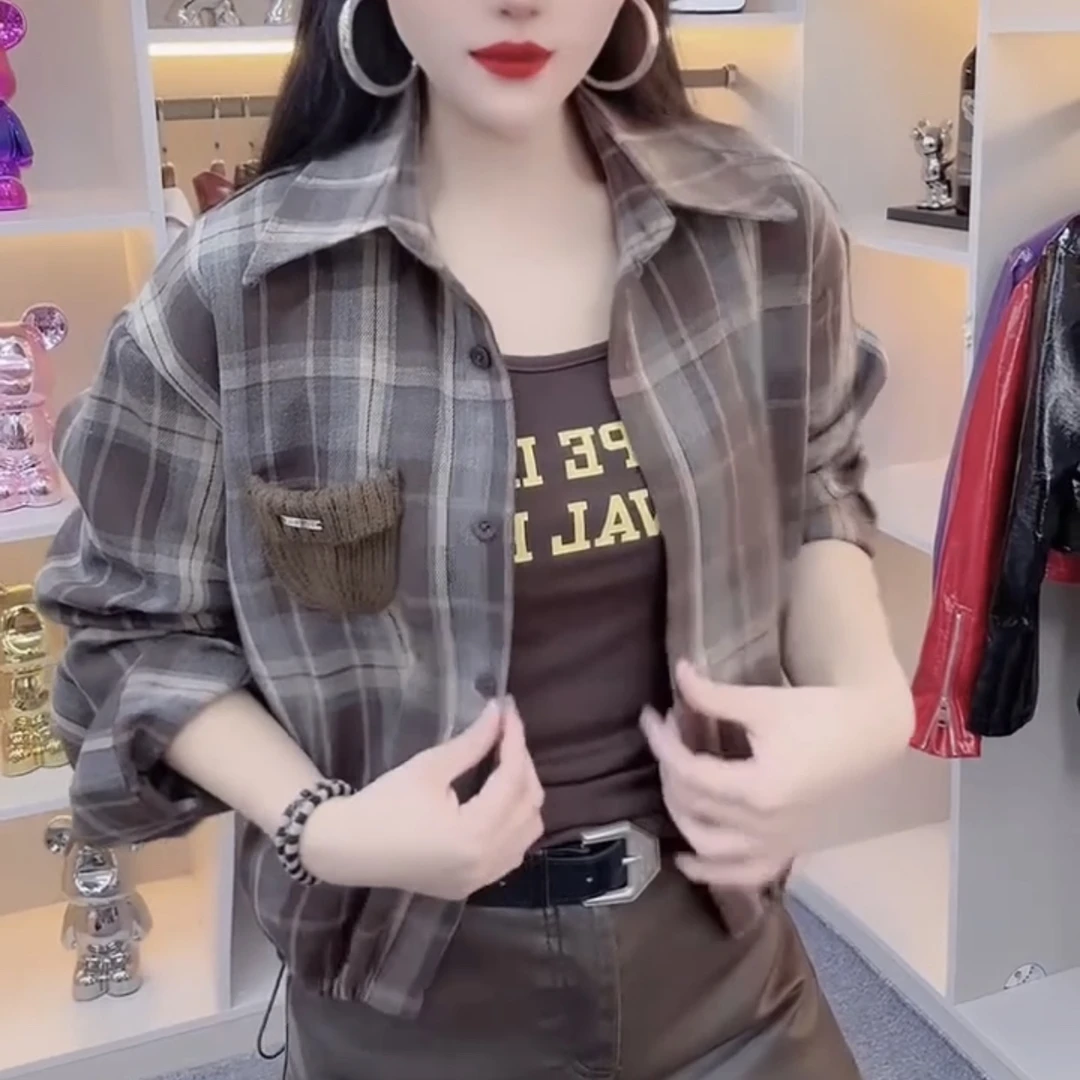 秋季新款格子外套搭配吊带背心两件套