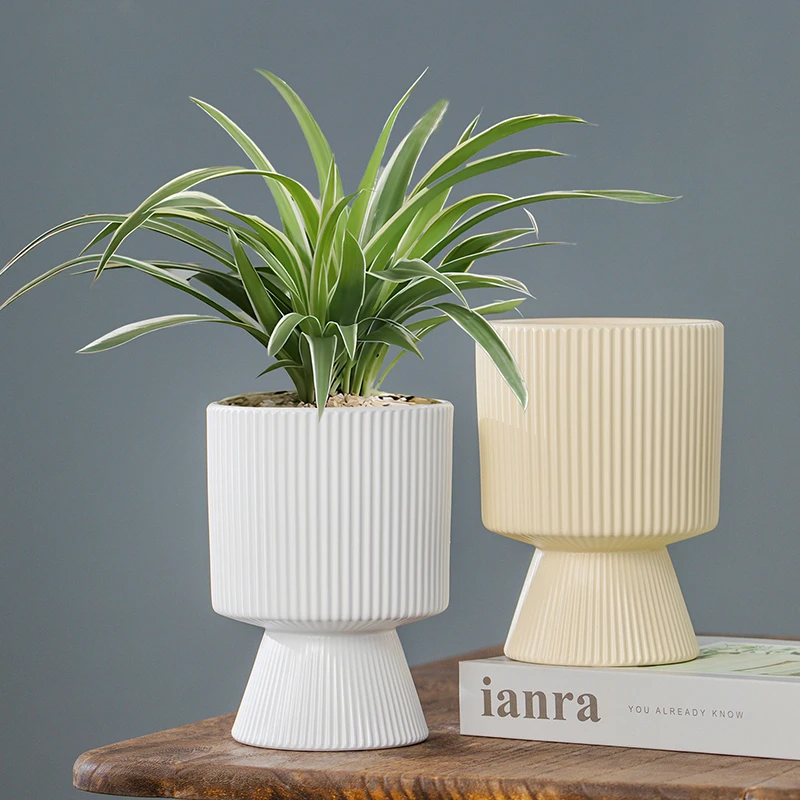 陶瓷花盆家用热带植物陶瓷花盆奶黄花盆高脚专用花盆蝴蝶兰花盆