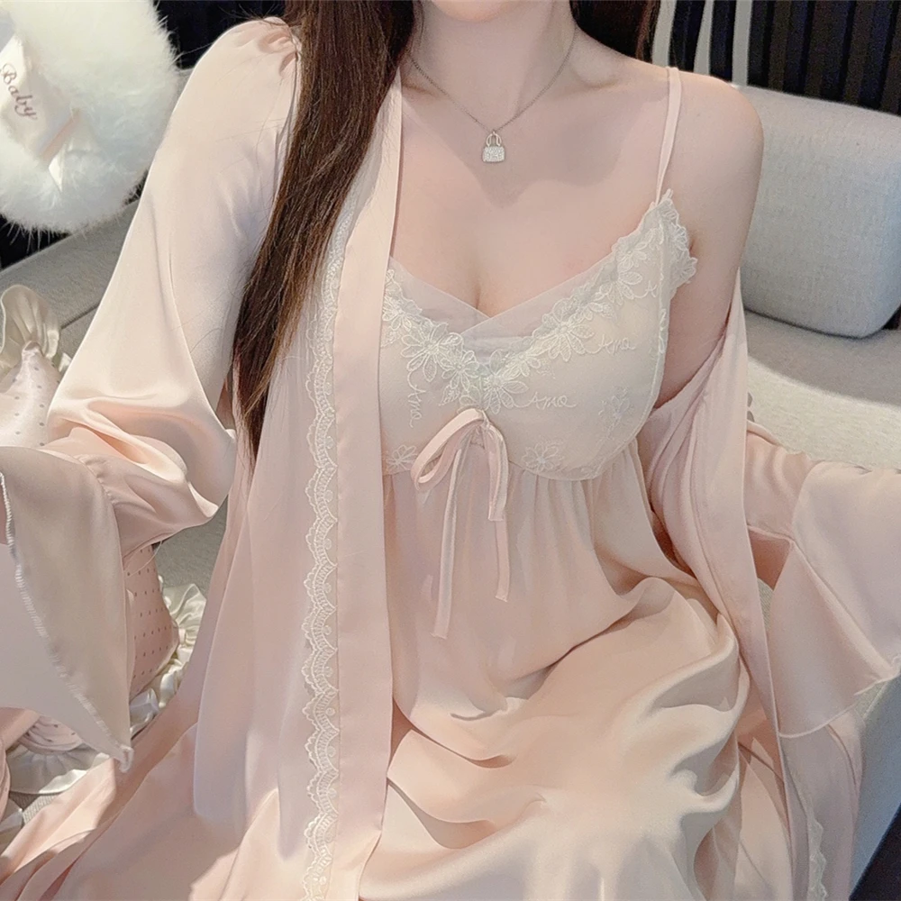 网红爆款2025新款睡衣女春夏薄款冰丝吊带睡裙两件套带胸垫纯欲风