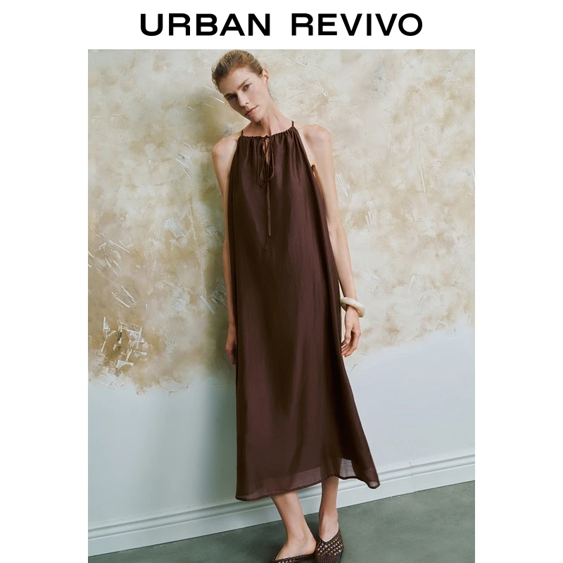 UR2025夏季新款女装波嬉风系带圆领无袖连衣裙UWM750018