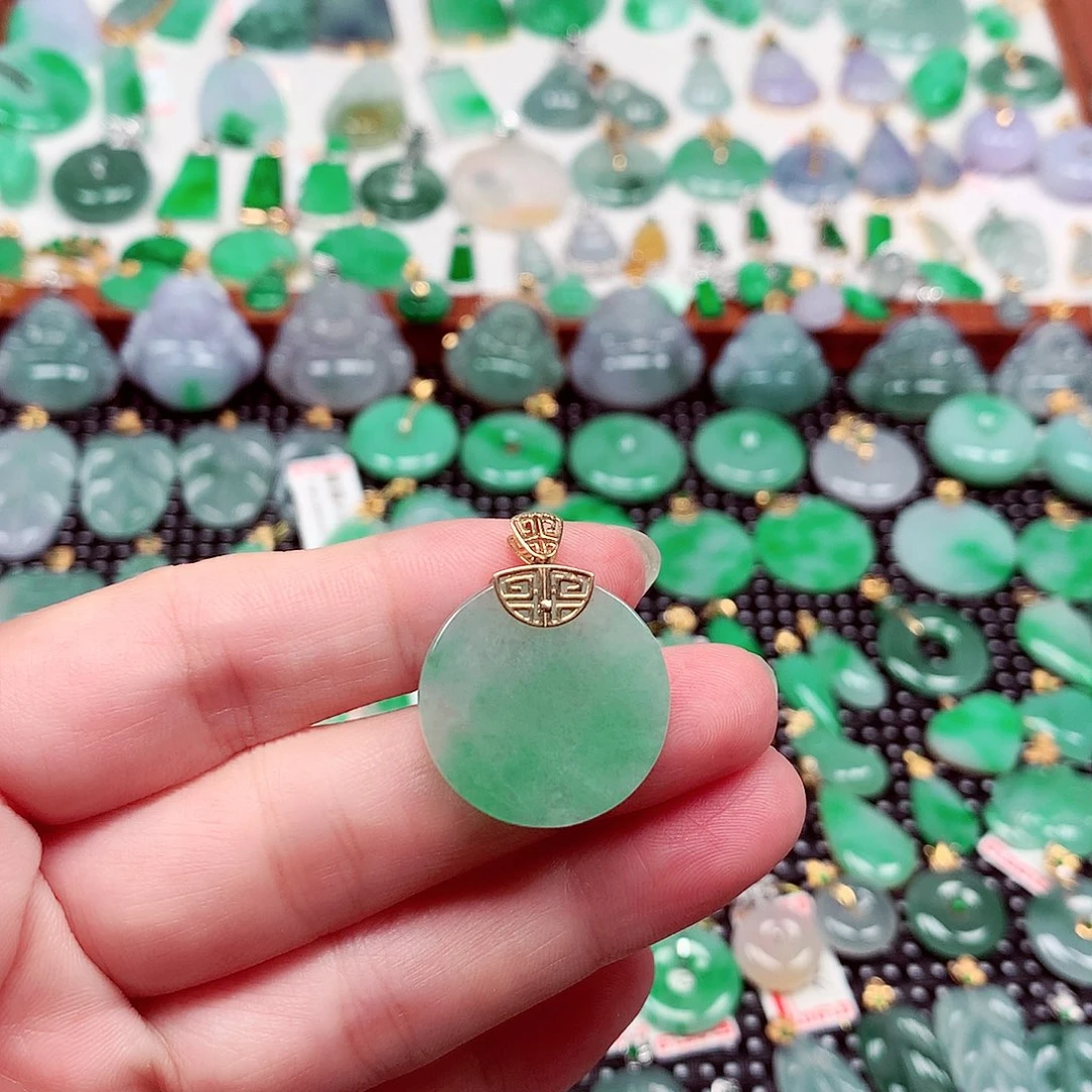 翡翠18K金镶嵌吊坠(不含链)