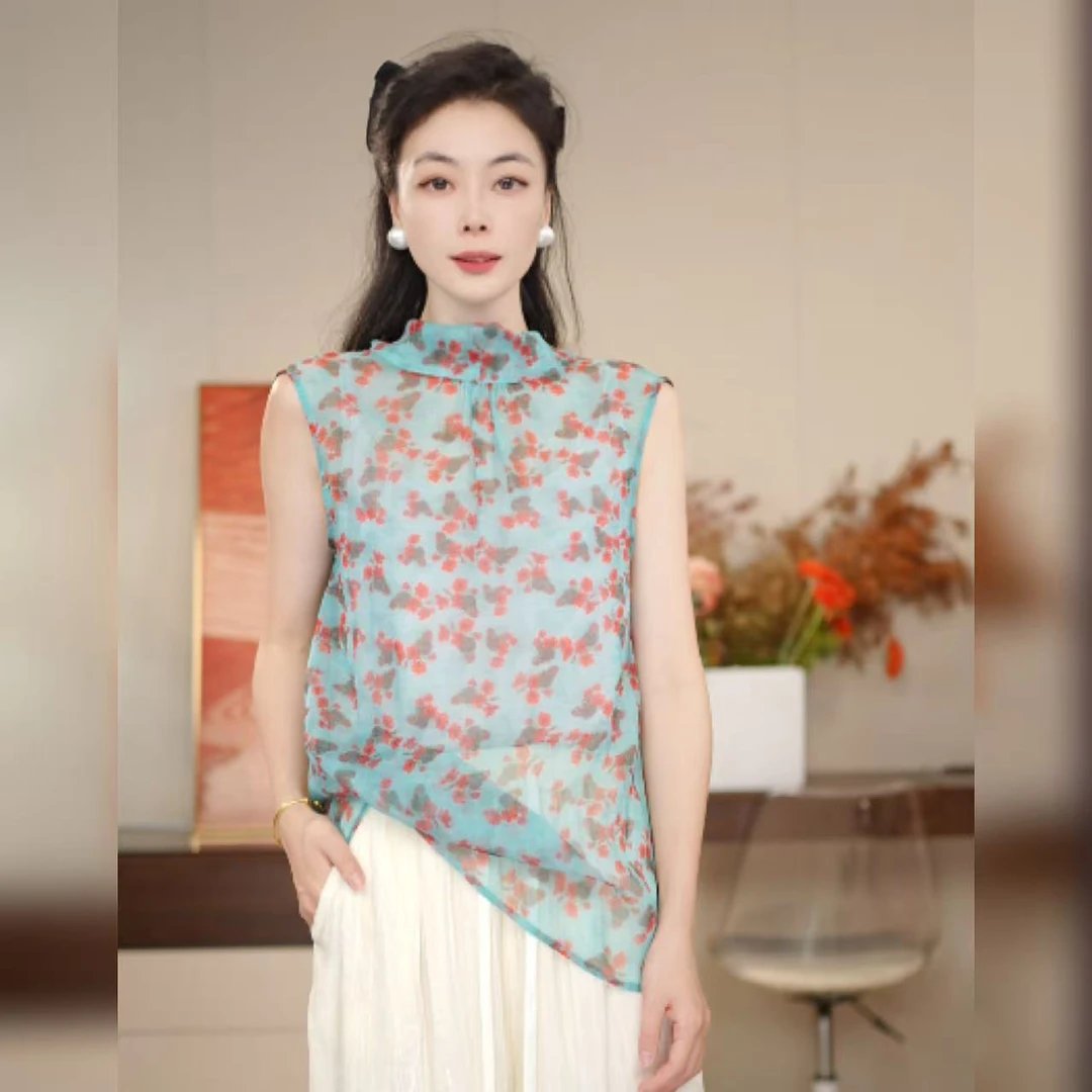 【多米拉】X026浅溪小影极简风飘带宽松型文艺夏季复古上衣女士