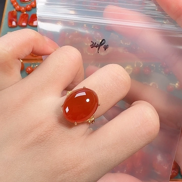 南红玛瑙银S925镶嵌戒指