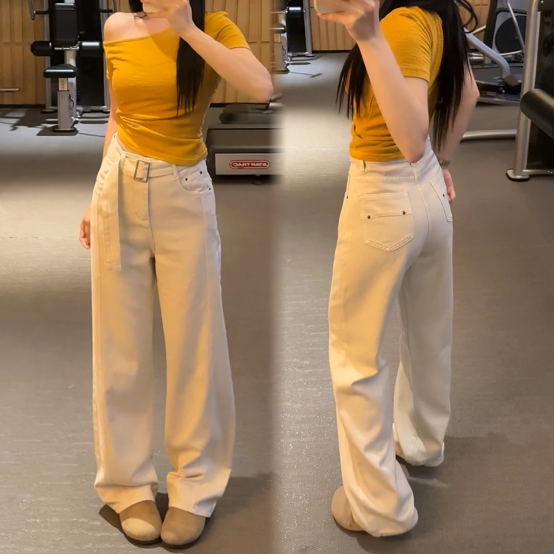 小鱼故事 2025夏季新款高腰直筒阔腿牛仔裤设计感时尚显瘦拖地裤