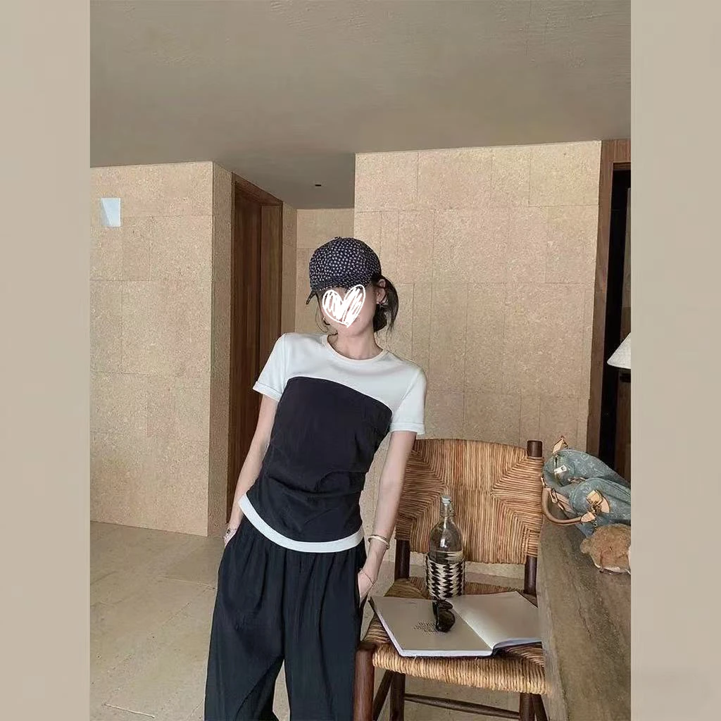 慵懒叠叠乐·假两件层次拼接上衣 慵懒阔腿裤