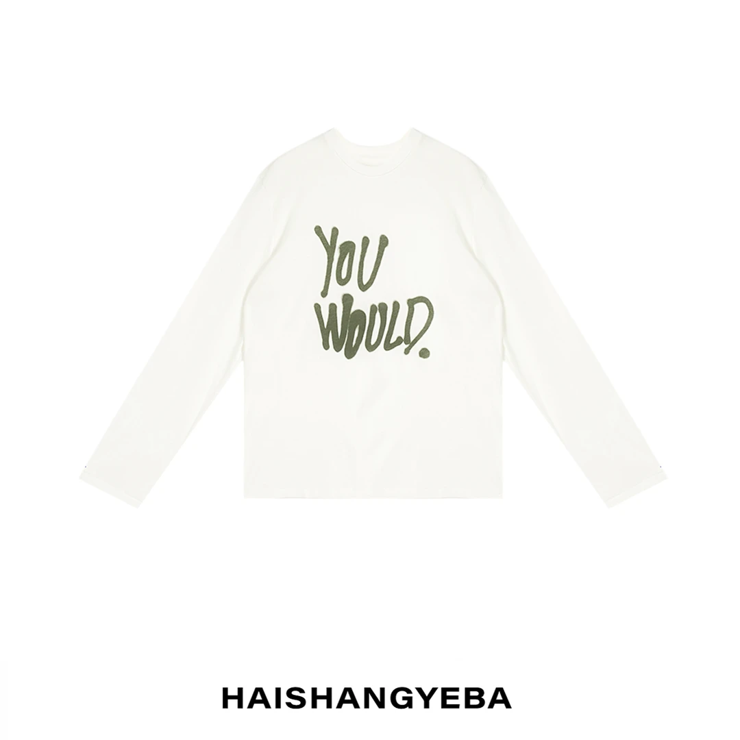 【海上叶爸】新款2025春夏百搭棉圆领套头宽松休闲字母T恤