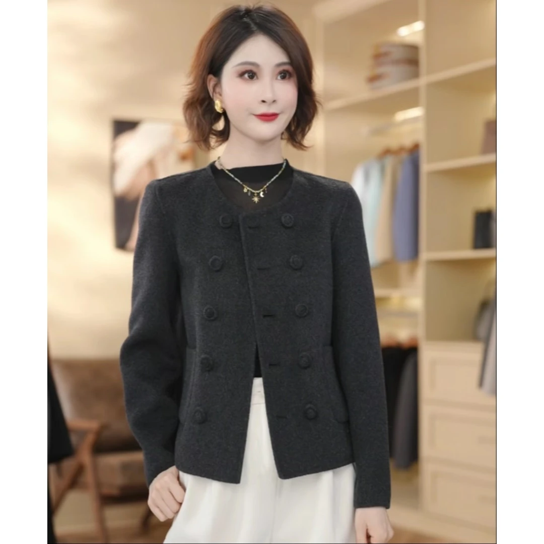 秋冬季加厚新款洋气羊毛呢子大衣休闲短款小个子双面呢外套8093