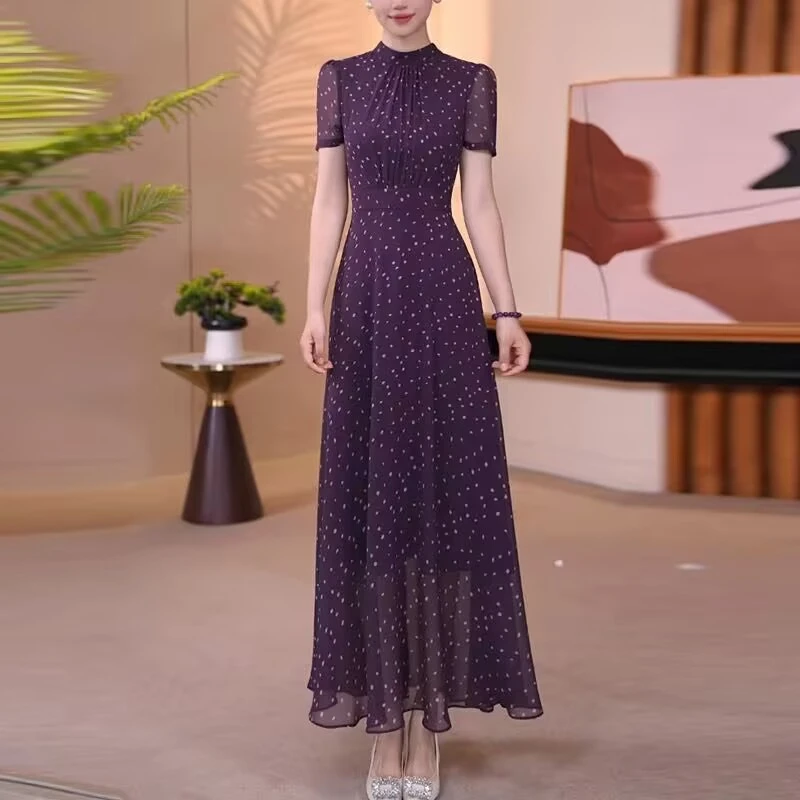 紫色波点连衣裙夏季新款气质优雅显瘦连衣裙