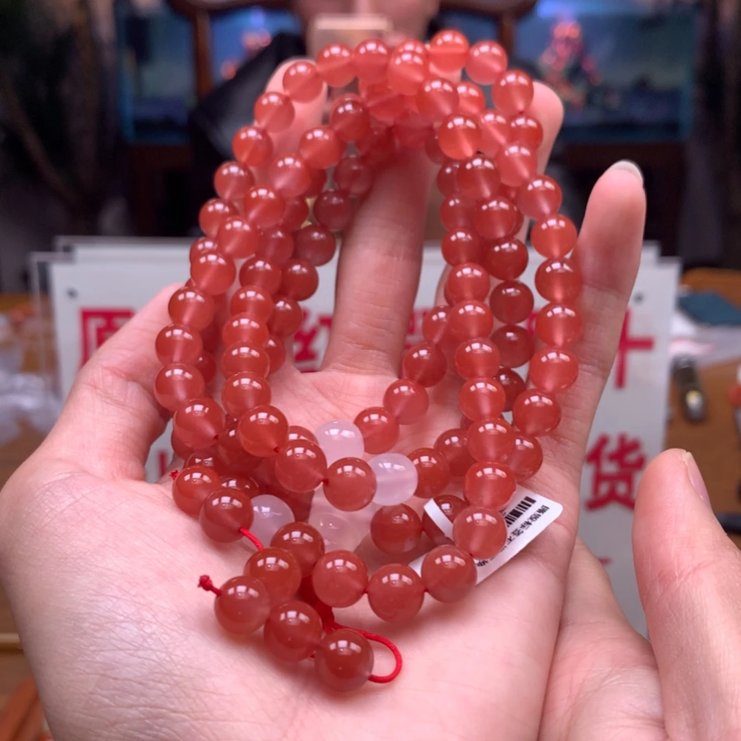 南红玛瑙串未镶嵌冰红冰粉8mm+
