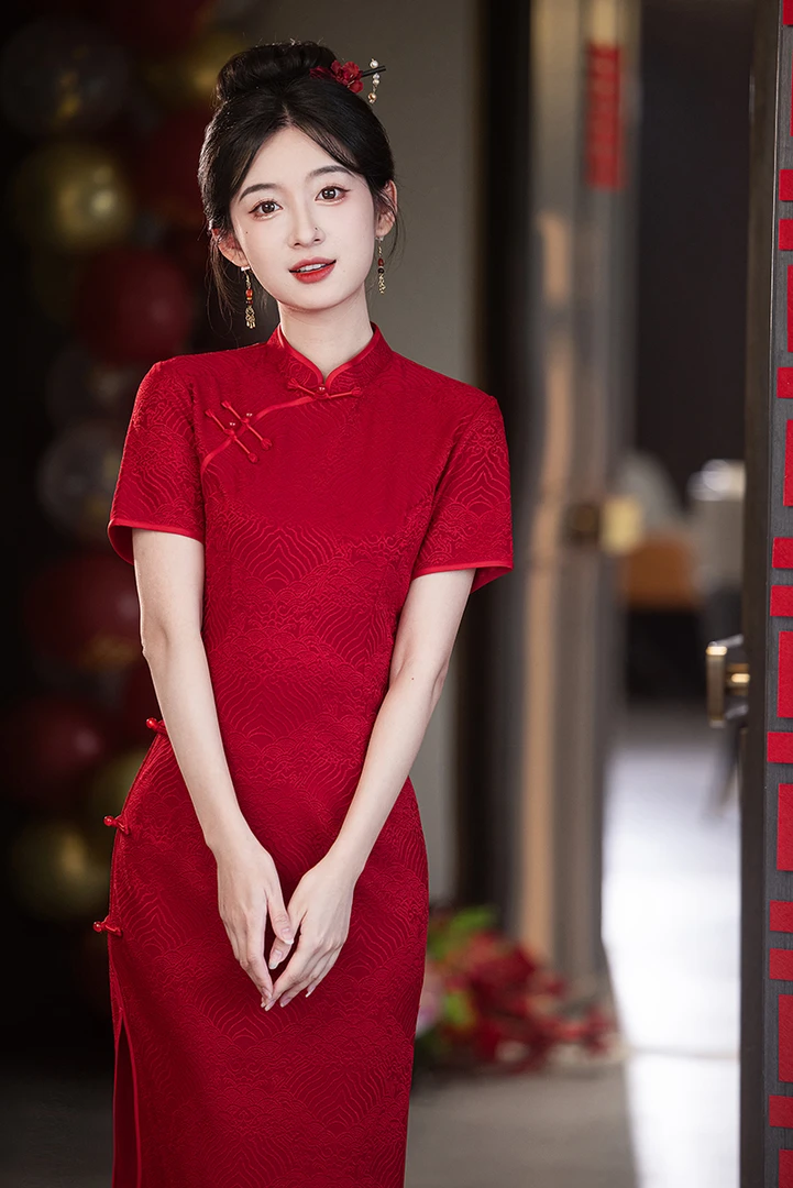 【锦绣红缘】新款小个子修身婚礼订婚旗袍日常旗袍中国风衣长110