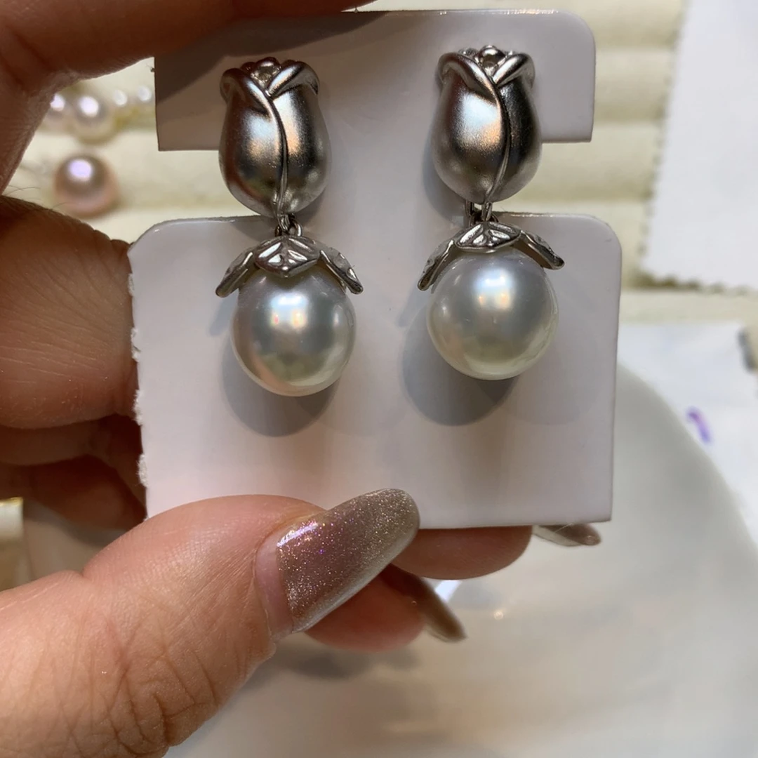 银S925镶嵌海水珍珠耳饰