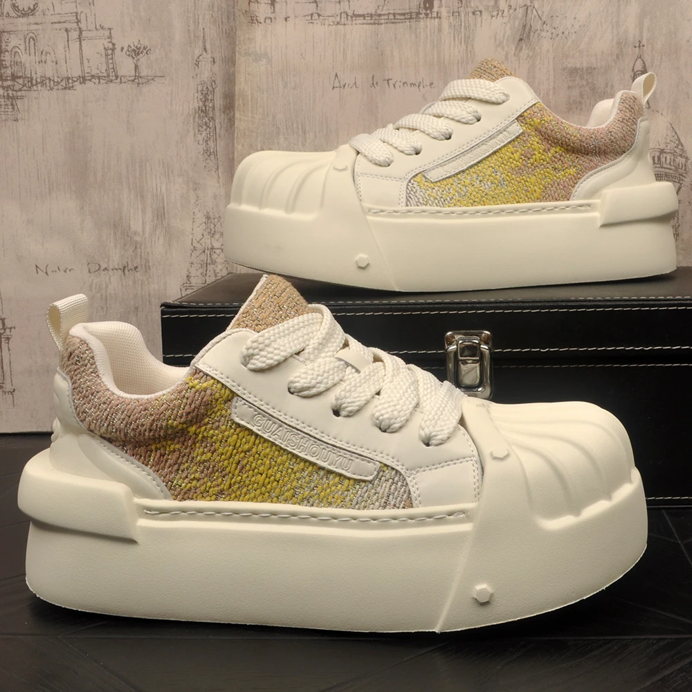 男鞋2026春季新款轻便厚底增高贝壳头牛仔布透气潮流时尚休闲潮鞋