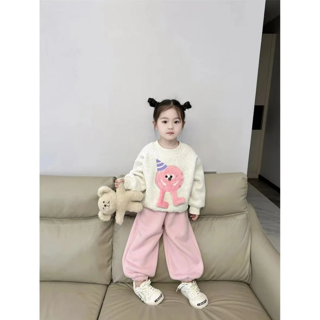 38115女童卫衣套装2023秋冬女童厚款加绒套头衫上衣卫裤两件套潮