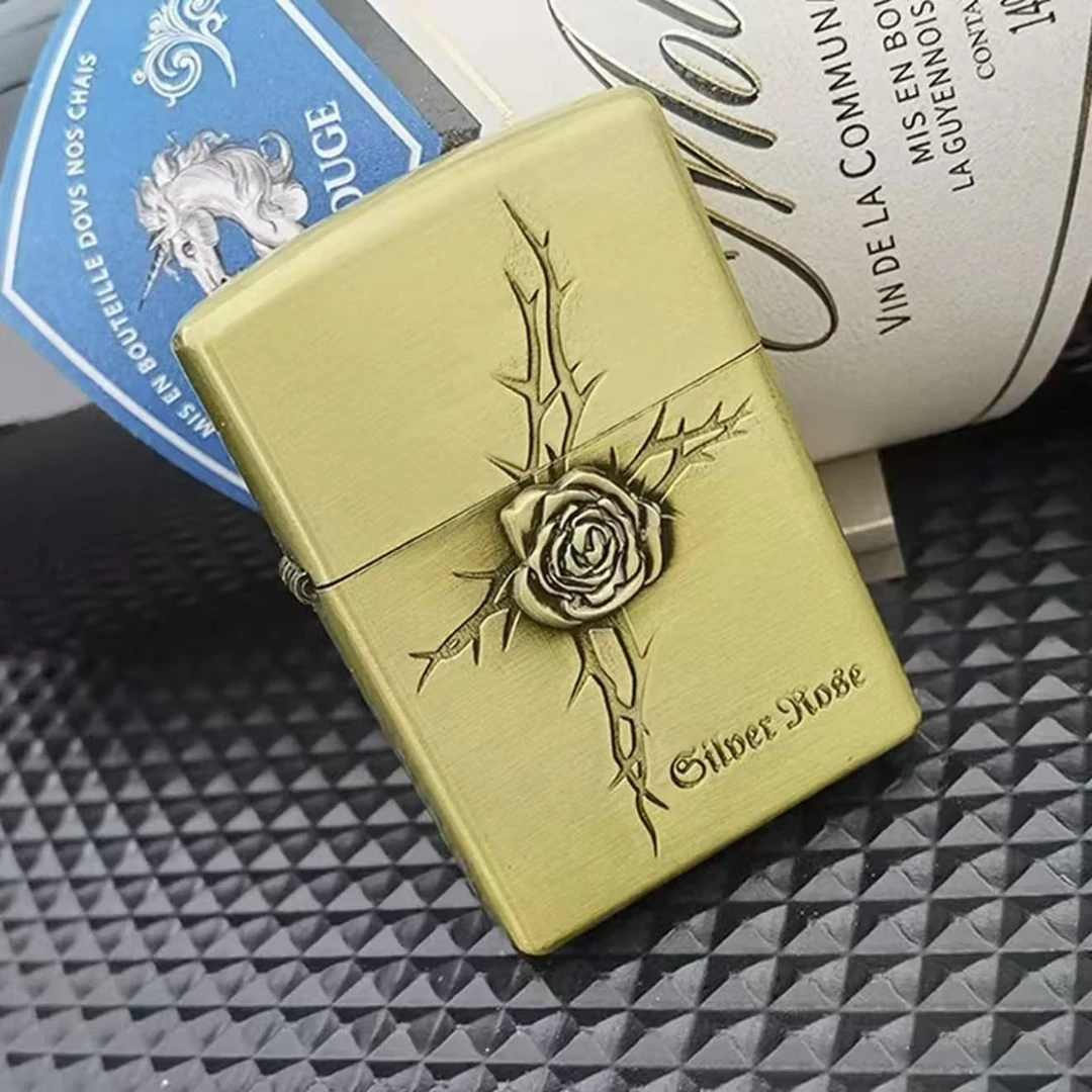 【金色玫瑰】煤油打火机个性高端金属高颜值创意定制打火机翻盖高档