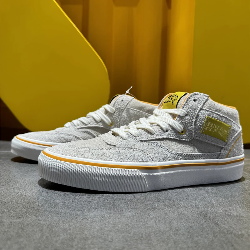 【小屁孩合作款】HALF米色个性拼色真皮牛皮中帮板鞋复古休闲鞋子