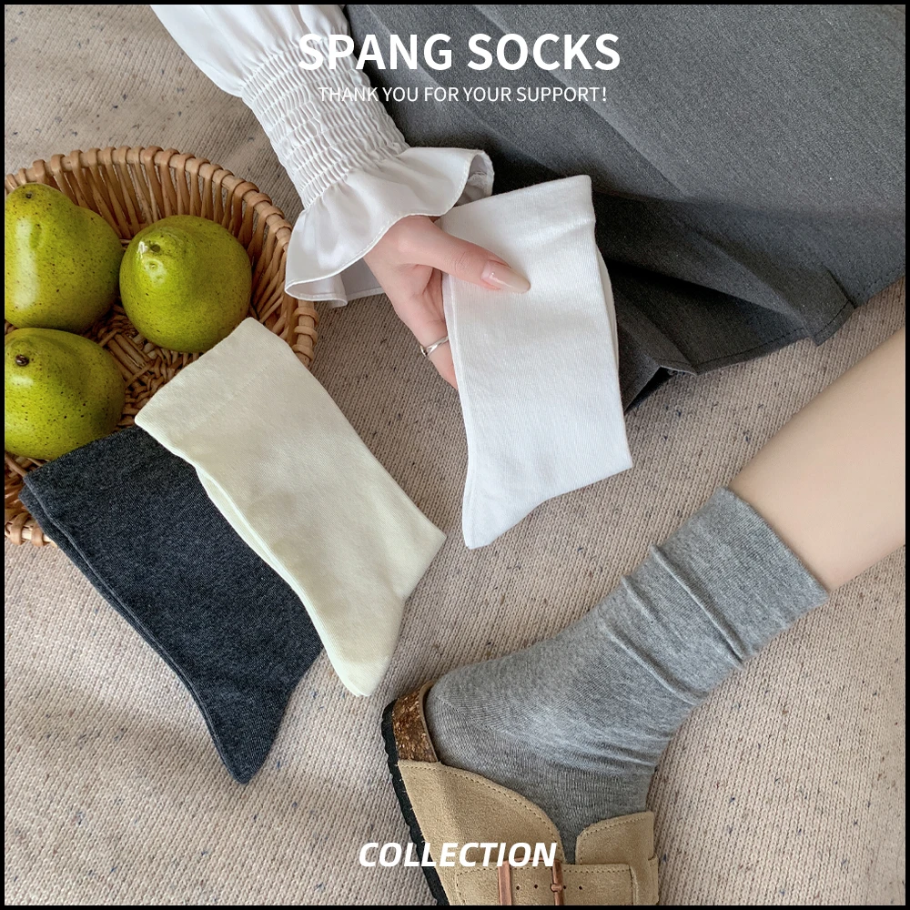 灰色袜子女2025新款爆款纯棉中筒袜夏季薄款白色月子袜无骨堆堆袜