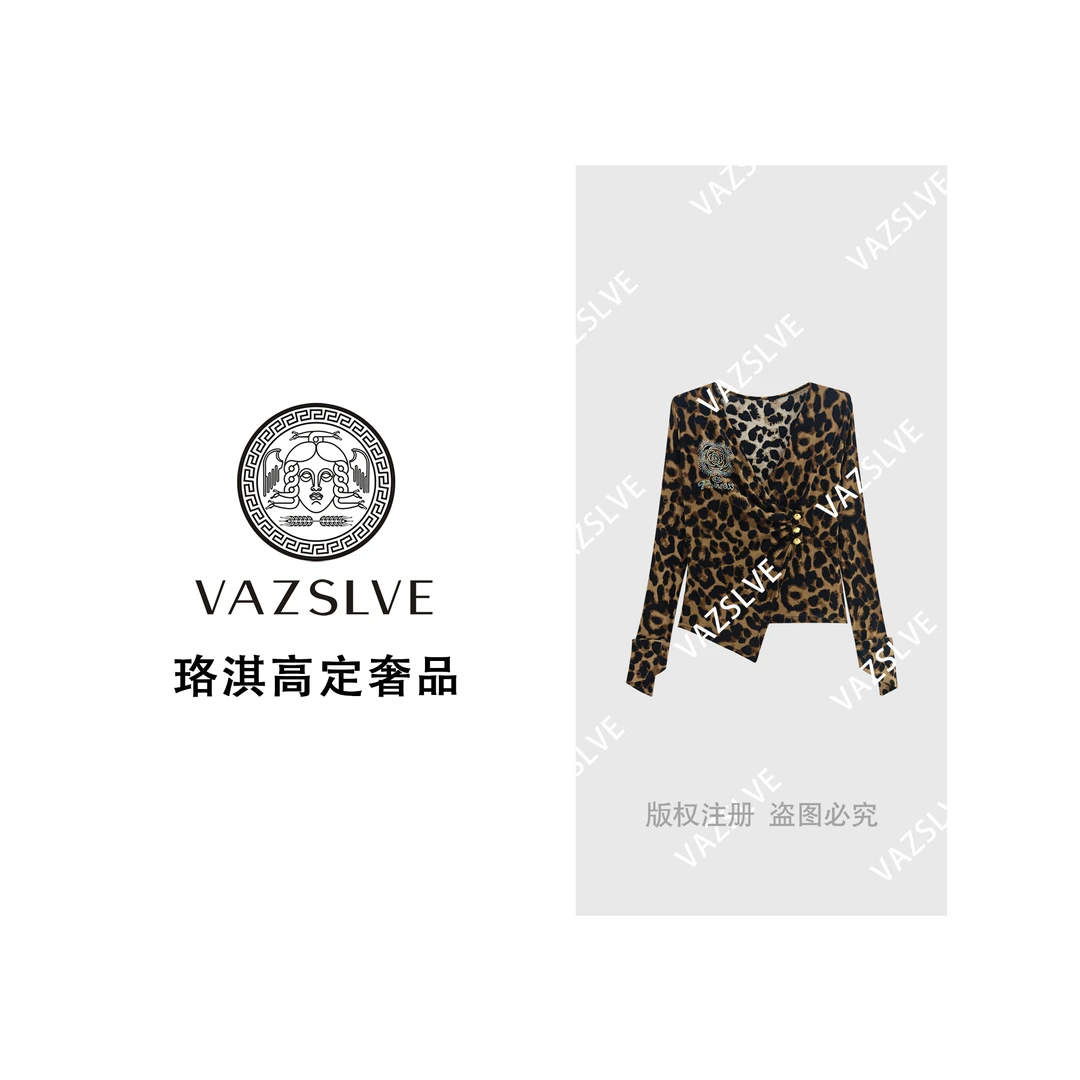 【VAZSLVE/珞淇高定】 “豹纹回潮”烫钻豹纹休闲气质T恤T1631