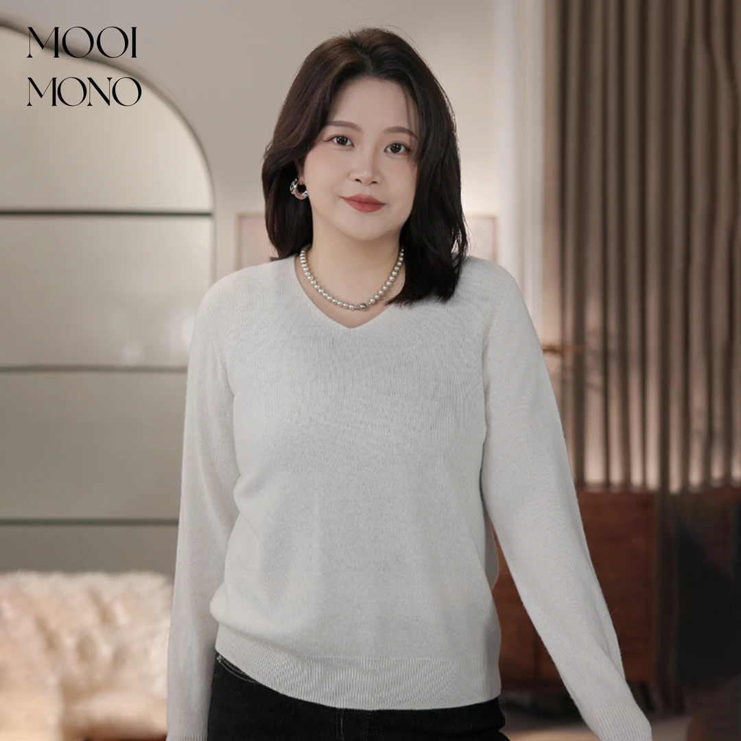 MOOI MONO"实穿主义"显瘦气质纯色羊毛羊绒V领针织衫女 Z886C53