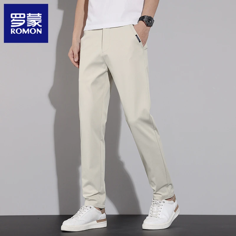 罗蒙2025年夏季新品轻商务休闲裤松紧裤腰舒适显高显瘦宽松百搭裤