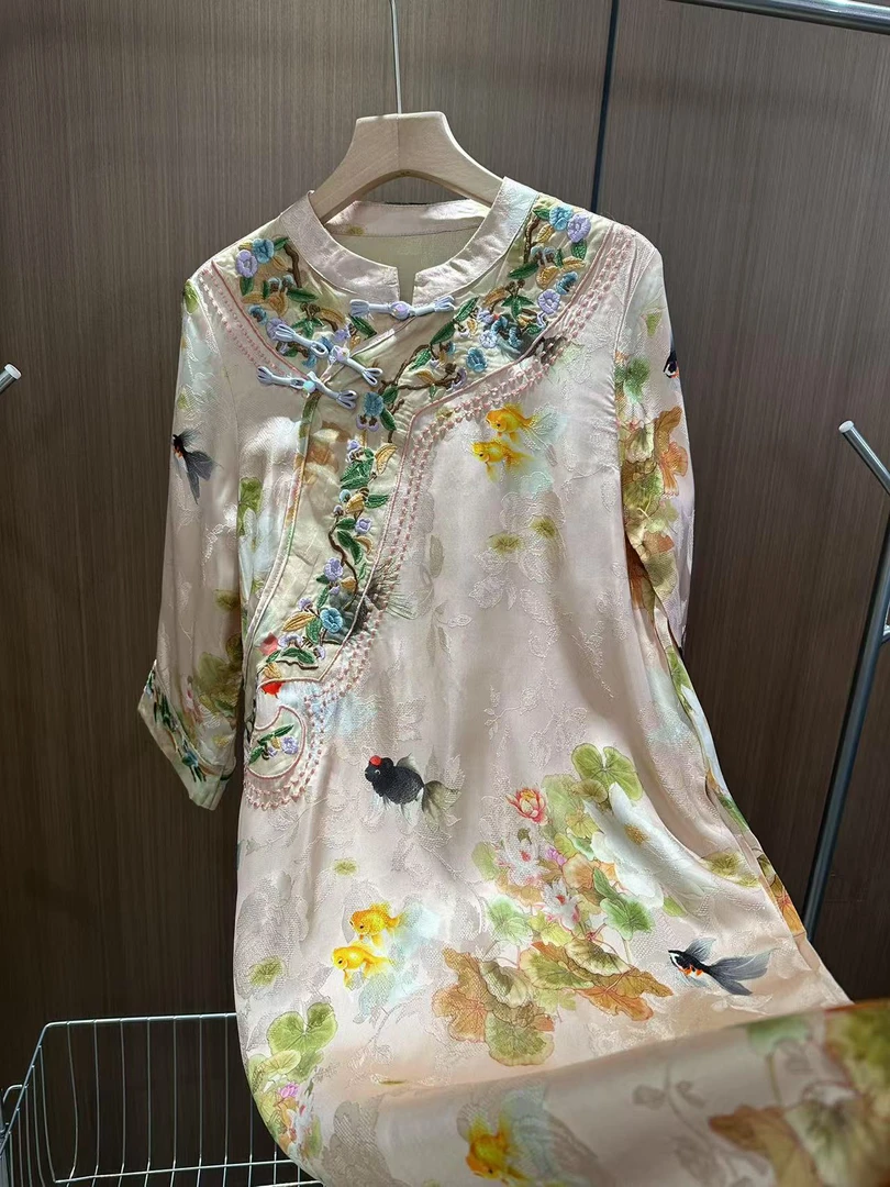 「锦鲤」新中式国风时尚刺绣气质连衣裙