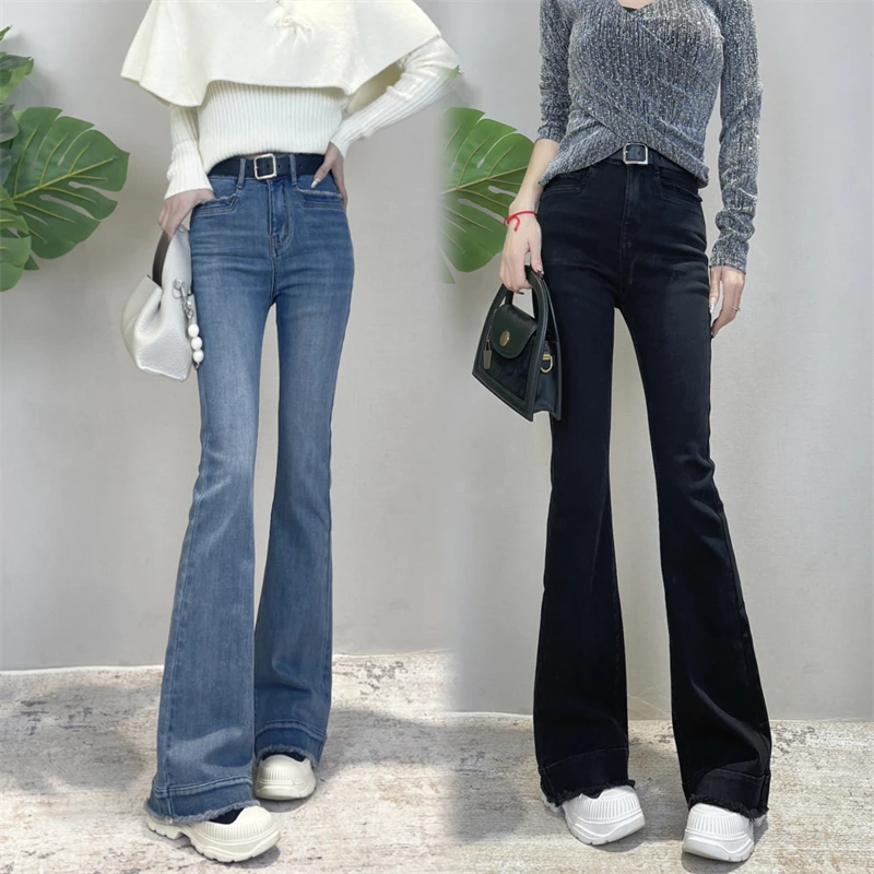 迪否2025春季新款微喇牛仔裤简约毛边时尚百搭喇叭裤6001