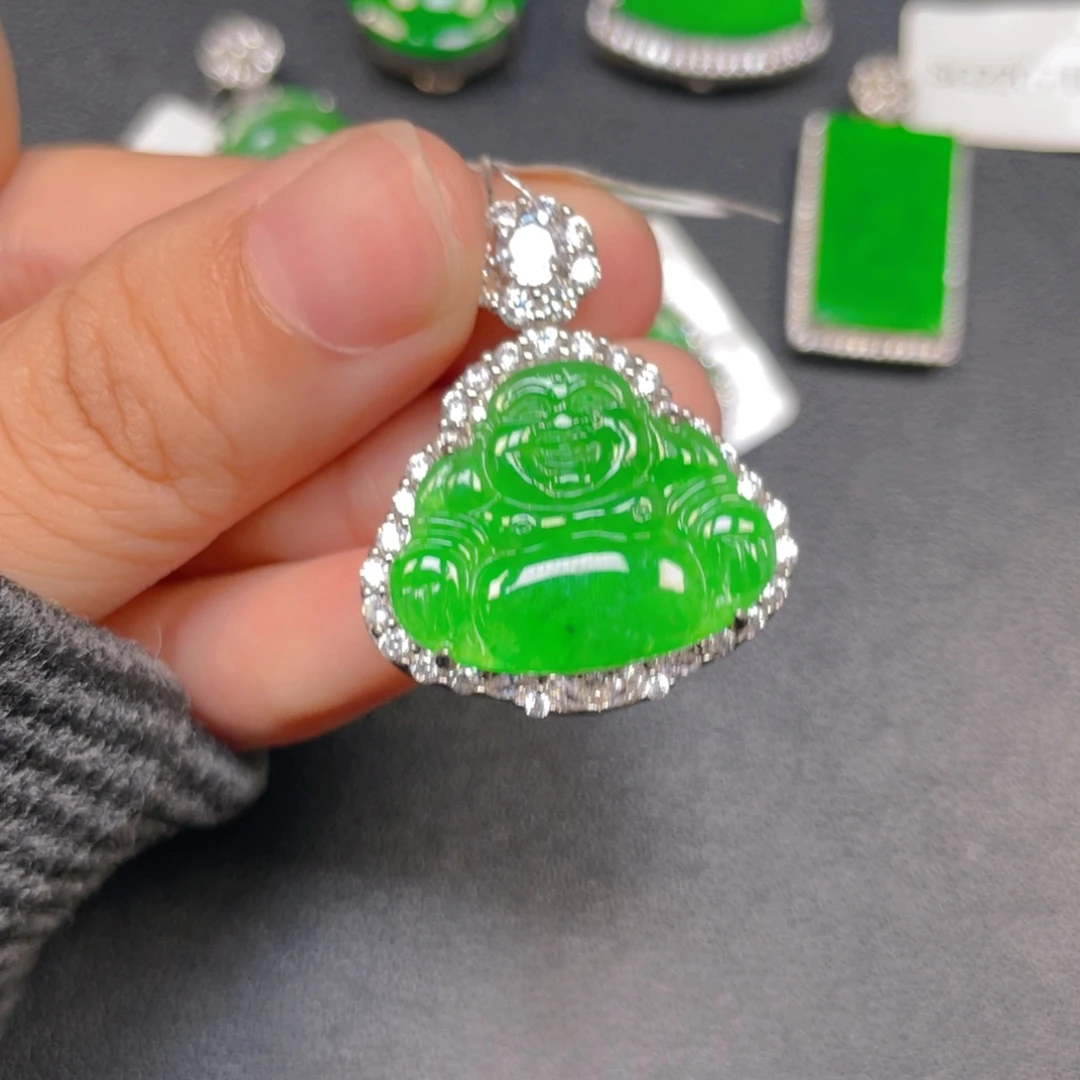 翡翠银S925镶嵌挂件hhjj