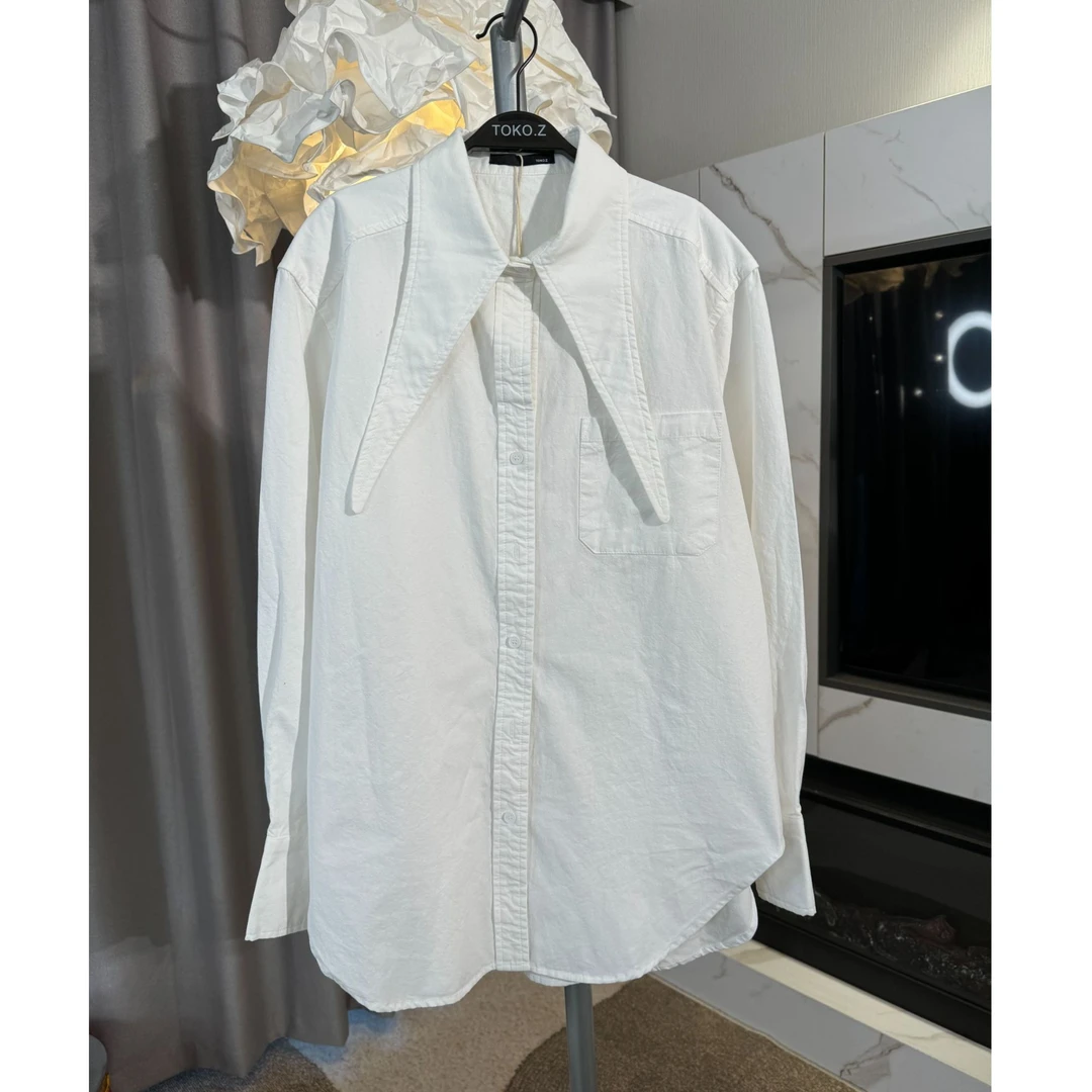 （福利045）依美丁时尚素版单口袋宽松衬衣