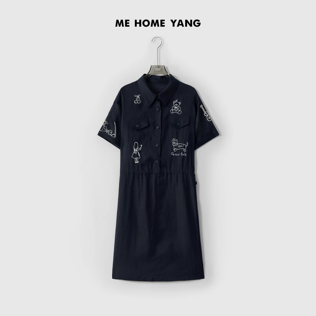 ME【100%亚麻童年衬衫裙】透气减龄显瘦时尚一手长连衣裙MESS3401