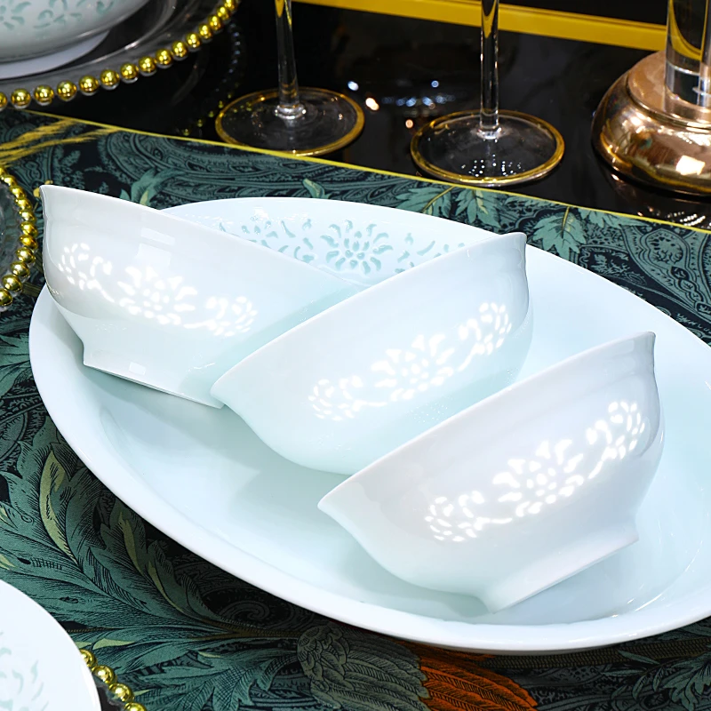 森磊单个釉下彩碗家用景德镇新款玲珑瓷餐具高白瓷高温瓷陶瓷碗盘